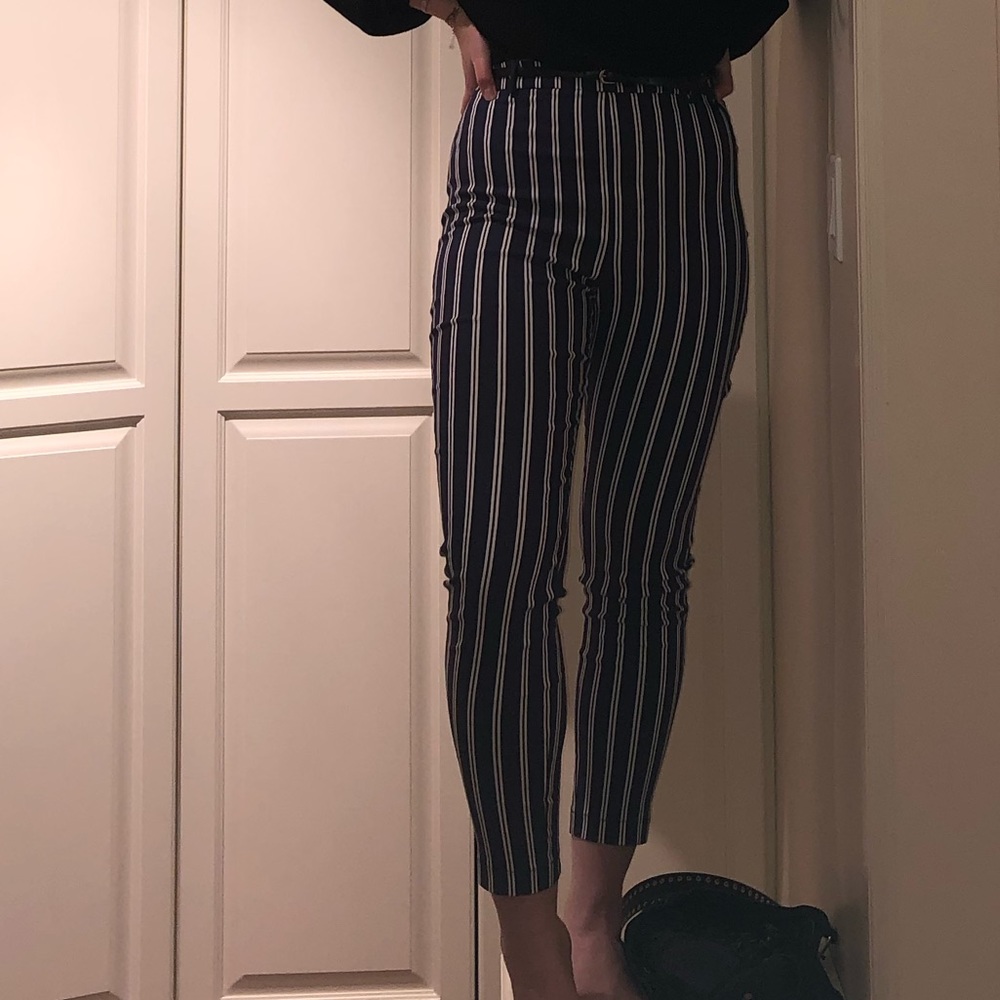 Blue and white striped pants